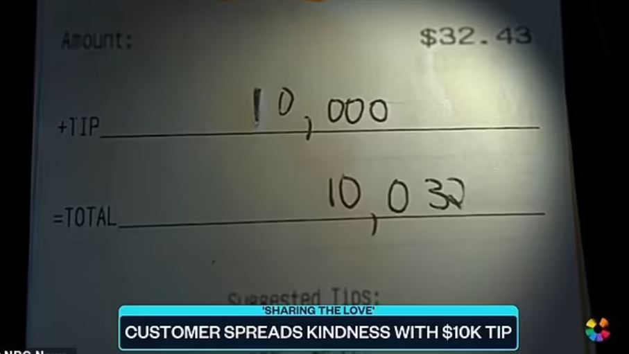 Waitress takes mental health day after being fired for receiving $10,000 tip on $32.43 bill 2