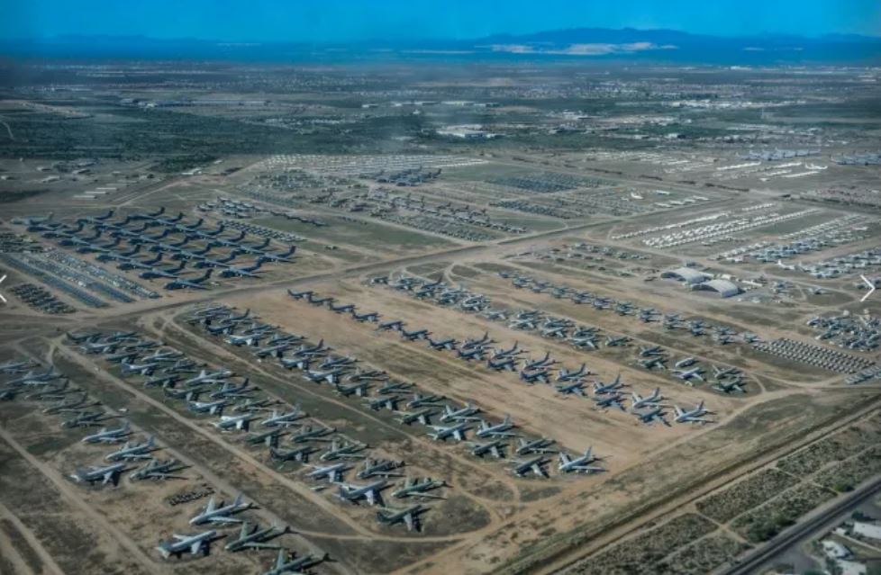 The desert covers approximately 2,600 acres and houses over 4,000 planes, making it the world's largest aircraft boneyard. Image credit: Youtube