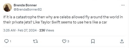 Taylor Swift was criticized for using a private jet during Eras Tour 3