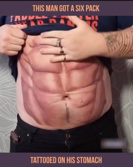 Man gets a six-pack tattoo to achieve body goal without the gym and diet 3