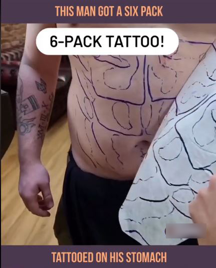 Man gets a six-pack tattoo to achieve body goal without the gym and diet 1