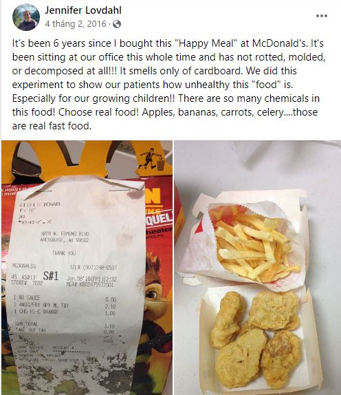 Lovdahl's six-year-old McDonald's meal barely decomposed. Image Credits: @Jennifer Lovdahl/Facebook