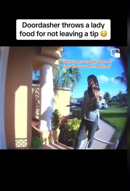 The driver confronted the customer about the lack of tip before throwing away the food.  Image Credit: TikTok / @dashdropfood