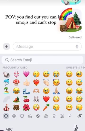 Process involves selecting base emoji and layering others on top in iMessage. Image Credits: Tiktok
