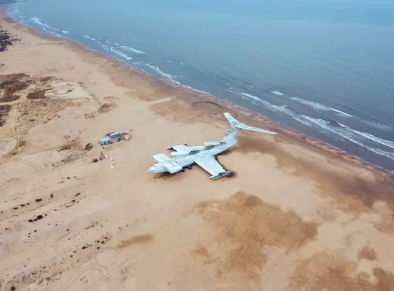 An abandoned plane, determined to be a hybrid boat-aircraft called the Russian MD-160, was designed in 1975. Image Credit: Westend61/Getty