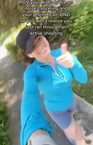 TikToker Christina (@movementwithtina) showcases AirPods' noise resistance. Image Credits: @movementwithtina/Tiktok