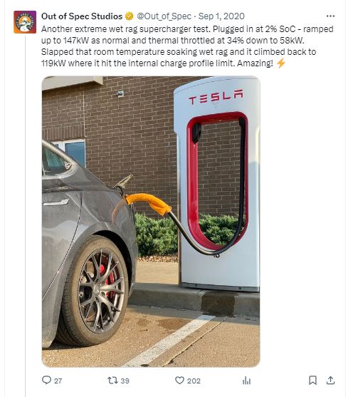 Tesla owners place wet towels on supercharger handles to boost charge speeds 2