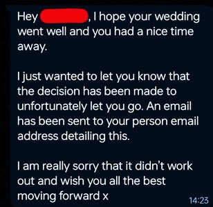Woman fired on her wedding day after receiving message from boss 5