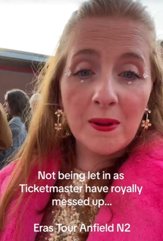 Jessica's viral TikTok video showcased fans barred from entering due to Ticketmaster overselling tickets.  Image Credits: @raisingtheregans/Tiktok