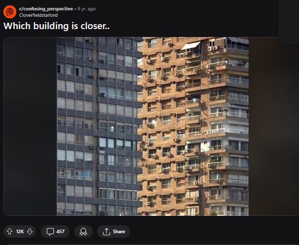 People lose their minds after realizing which building is closer in baffling optical illusion 1
