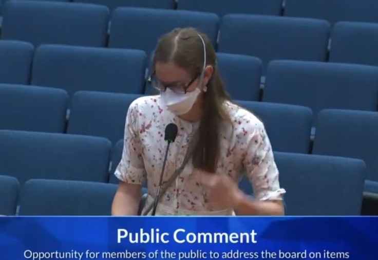 Violet emphasizes the necessity of mask availability in public facilities. Image Credits: Los Angeles County – Board of Supervisors